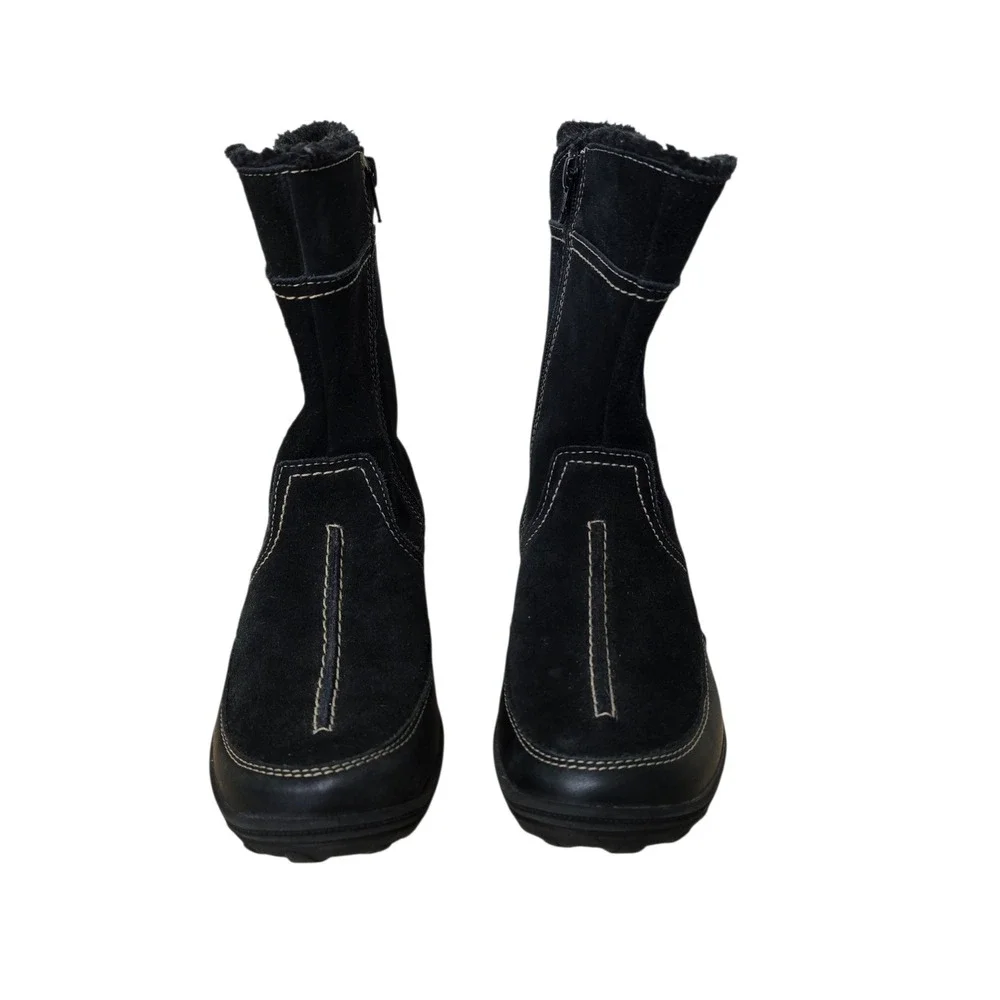 Clarks Womens Black Suede Mid Calf Winter Boots Faux Fur Lined Size 6.5M 63058